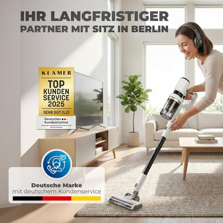 KLAMER Akku Staubsauger, 2-in-1 Staubsauger kabellos & Handstaubsauger, Akkulaufzeit bis 60 min, Akk