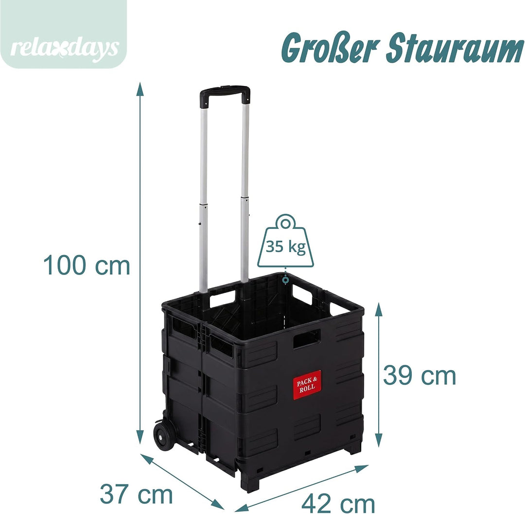 Relaxdays Einkaufstrolley, Klappbar, Einkaufsroller bis 35 kg, Verstellbarer Griff, Mit Rollen, HBT: