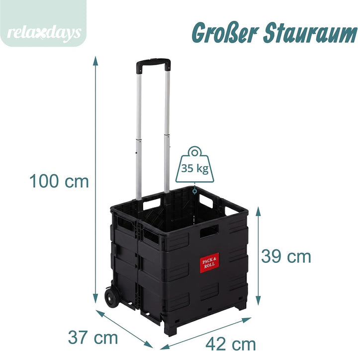 Relaxdays Einkaufstrolley, Klappbar, Einkaufsroller bis 35 kg, Verstellbarer Griff, Mit Rollen, HBT: