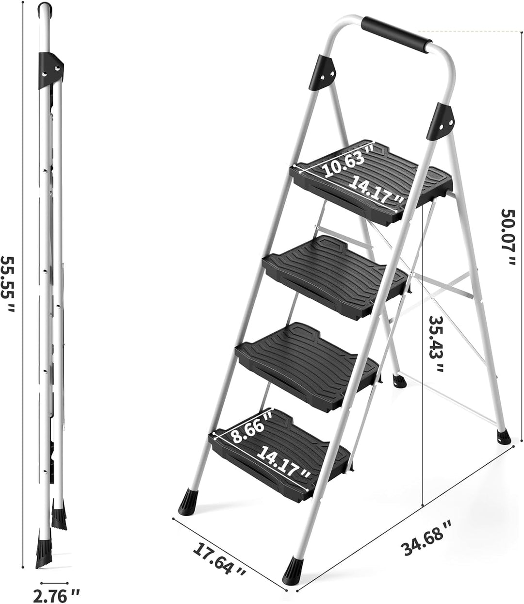KINGRACK 4 Step Ladder, Sturdy Step Stool with Handrail, Anti-Slip Wide Pedals, Pass 900LBS Testing