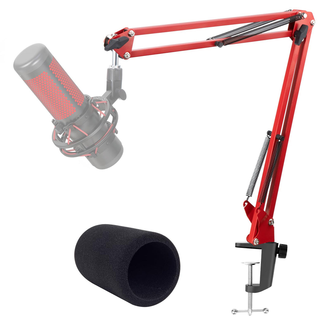 HyperX QuadCast Mikrofonarm Rot, Professioneller Studio Boom Arm mit Schaumstoff Pop-Filter, Mic Stä
