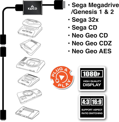 Kaico HDMI-Adapter für SEGA Megadrive 1080p - Für SEGA Genesis - Unterstützt S Video auf HDMI - Unte