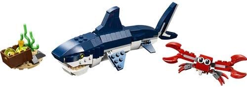 LEGO Creator Bewohner der Tiefsee, Spielzeug mit Meerestieren Figuren: Hai, Krabbe, Tintenfisch und