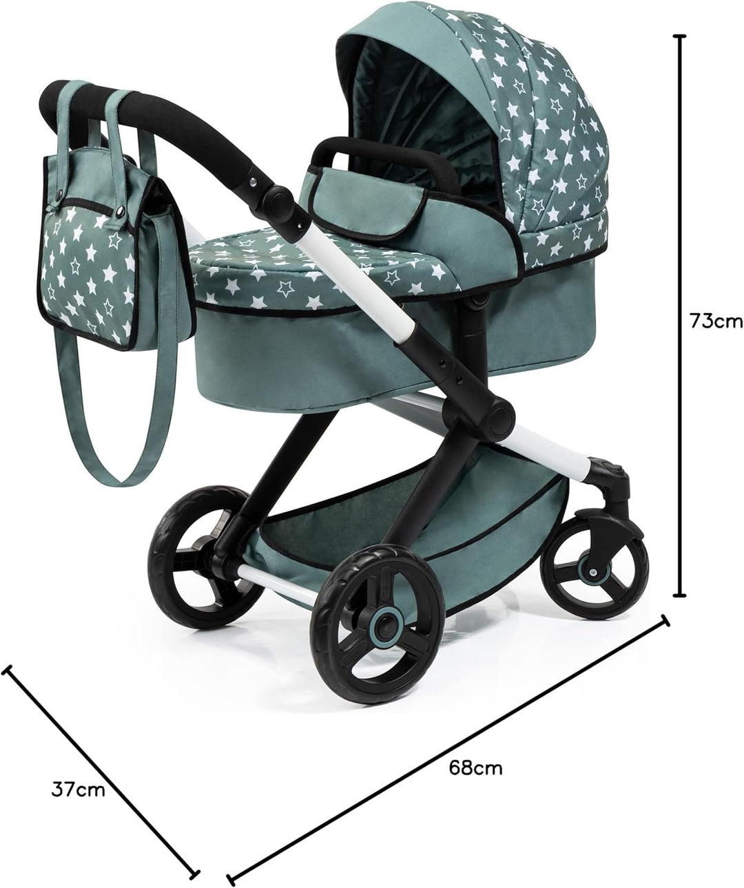 Bayer Design 17058AA Puppenwagen Xeo mit Tasche, höhenverstellbarer Griff, Schwenkschieber, wandelba