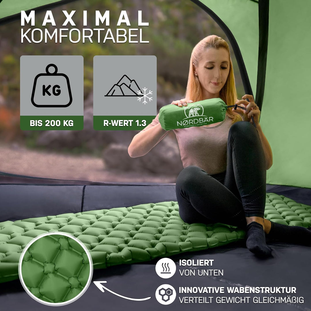 NORDBÄR® Camping Isomatte aufblasbar &amp; Ultraleicht [mit oder ohne Kissen]| Iso Luftmatratze kleines
