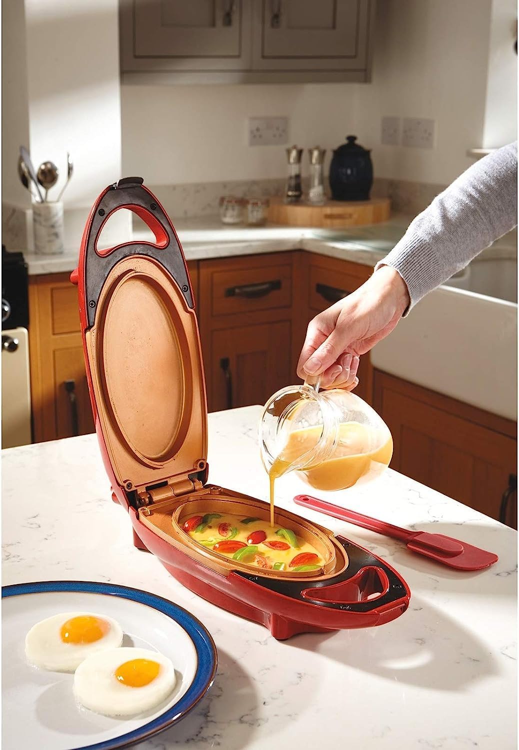 Candora Omelett-Maker, antihaftbeschichtete Schnellkochplatten, Grillkoche oben und unten