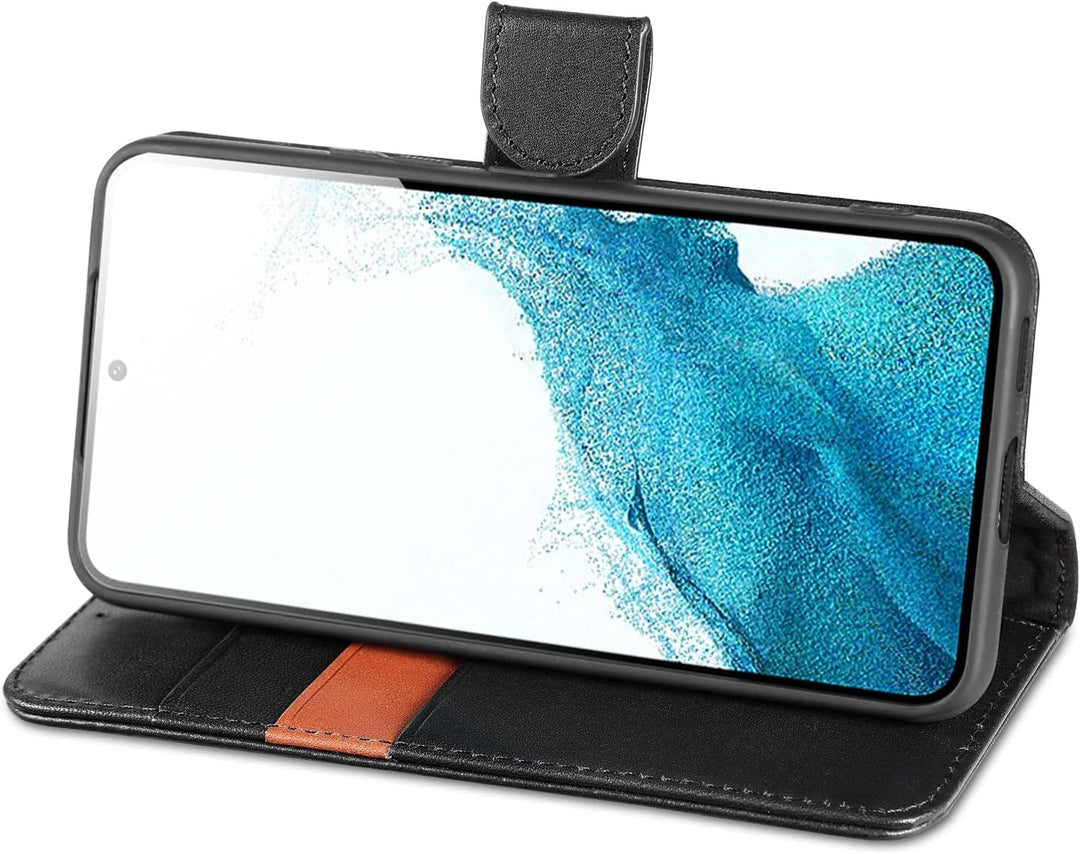 LENSUN Echtleder Hülle für Samsung Galaxy S22, Handyhülle [Echtes Leder] [Magnetverschluss] [RFID Sc