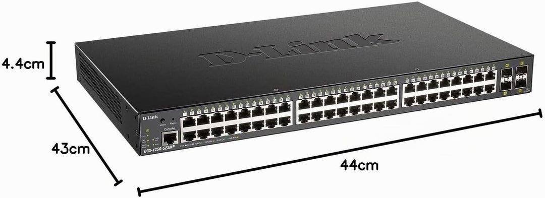 D-Link DGS-1250-52XMP/E, 52-Port Smart Managed Gigabit Switch (48x BaseT PoE+ Port, 4x 10G SFP+ Slot