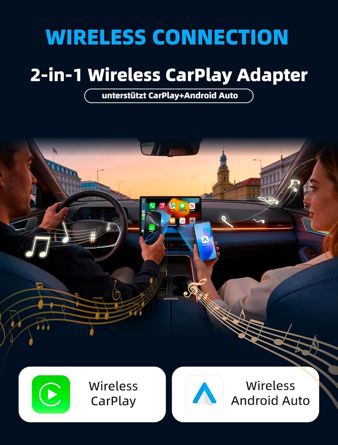 für Apple CarPlay Wireless Adapter, 2 in 1 Wireless CarPlay & Android Auto Adapter, WLAN 6 GHZ, Auto