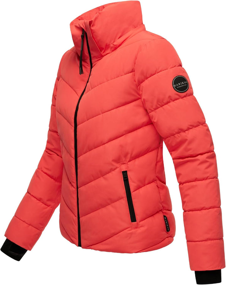 MARIKOO Damen Winterjacke warme Steppjacke mit abnehmbarer Kapuze Samuiaa XVI XS-3XL XS Coral Red, X