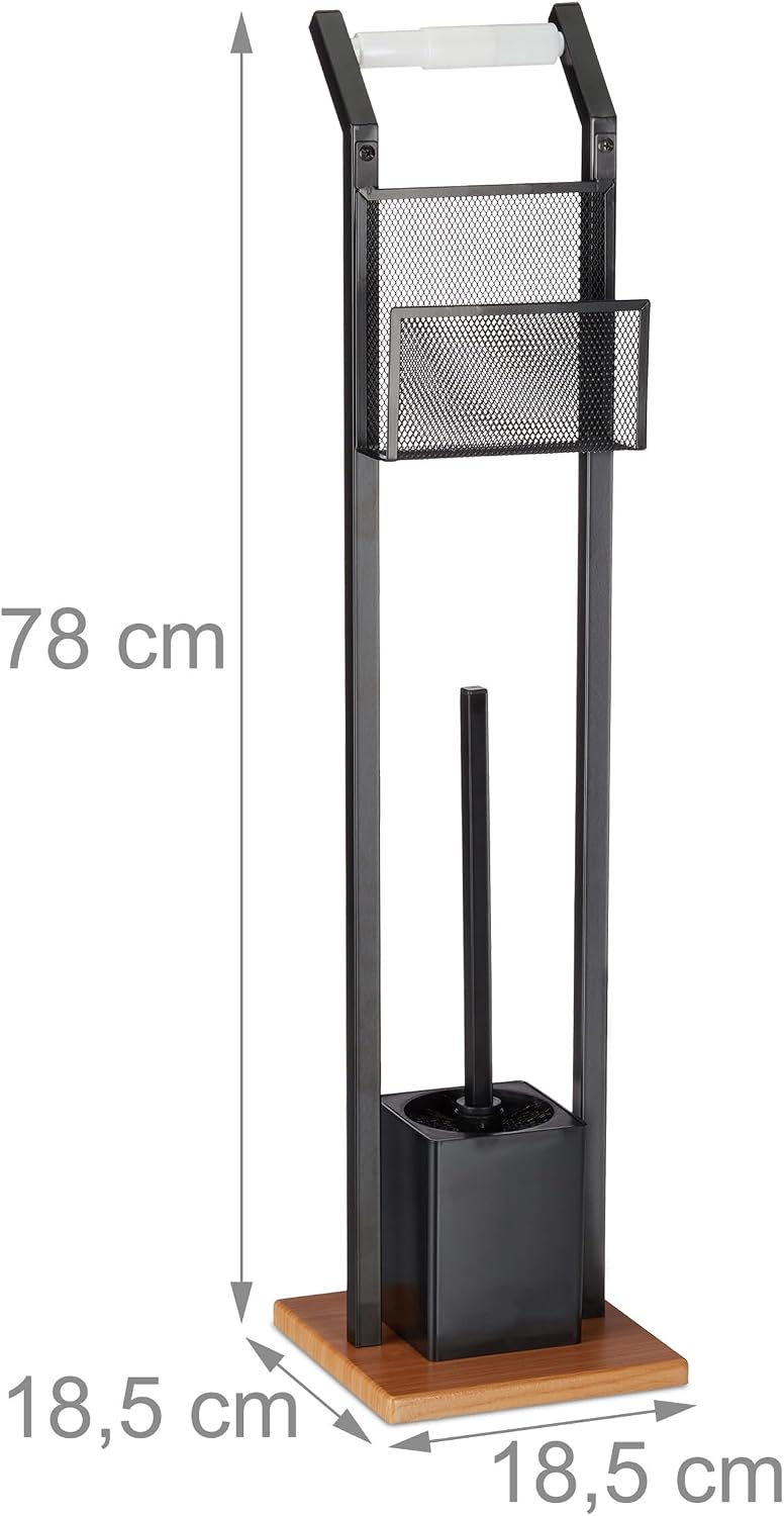 Relaxdays, schwarz Garnitur mit Ablage, Papierhalter, WC-Bürste, Bürstenhalter, quadratischer Fuss,