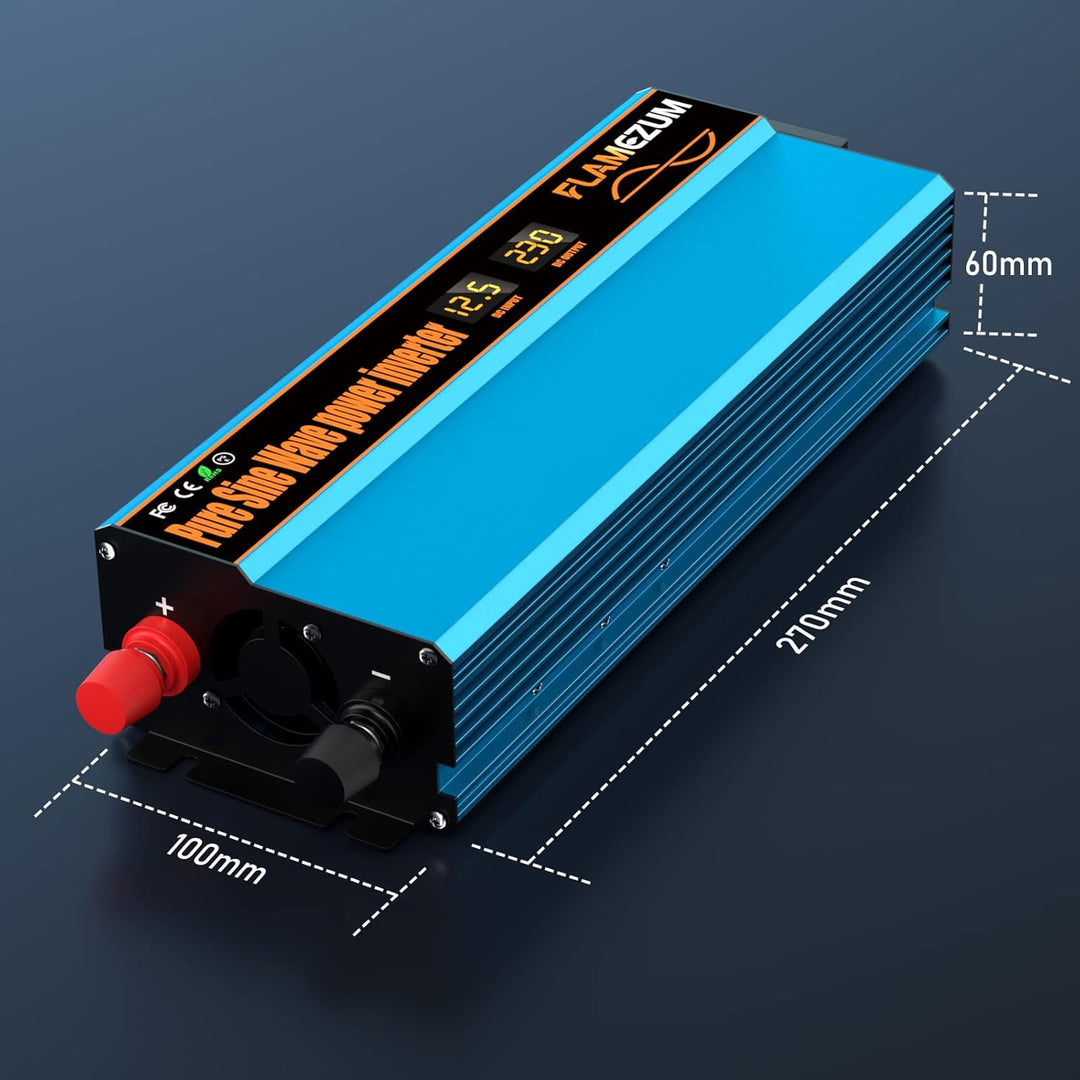 1000w Spannungswandler 12v Auf 230v Reiner Sinus Wechselrichter mit 1 EU-Steckdose und 2 USB Autolad