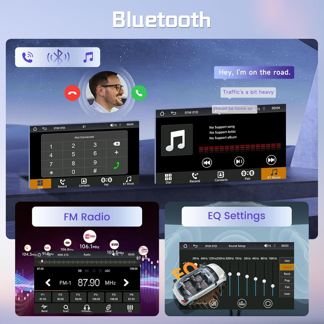 DAB/DAB+ Doppel-DIN-Autoradio mit kabellosem Carplay Android Auto Mirror Link, 7-Zoll-Touchscreen, 2
