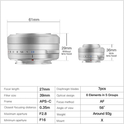 TTARTISAN 27mm F2.8 Autofokus APS-C Kameraobjektiv, Metall, geringes Gewicht, tragbare Kameraobjekti