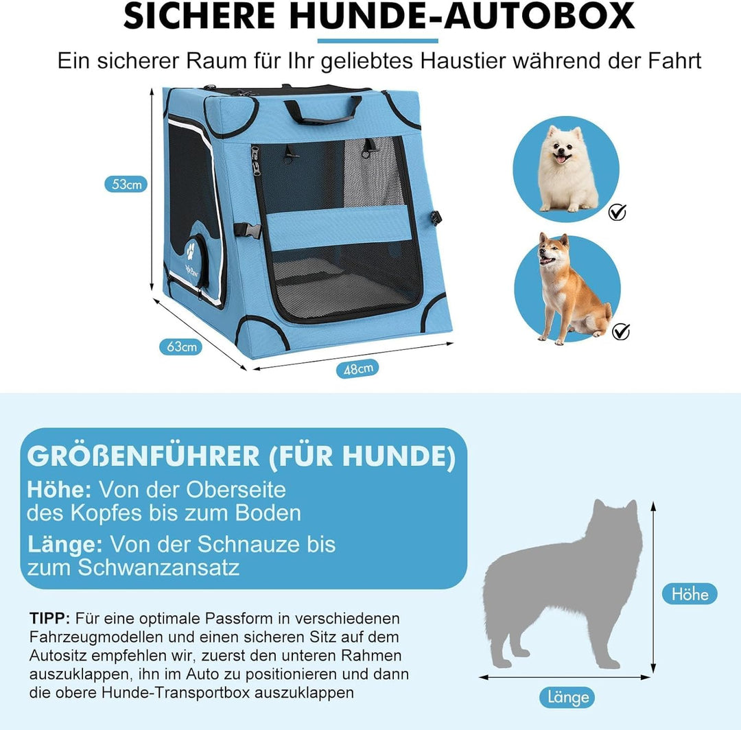 Snagle Paw Faltbare Transportbox,Stabiler Transportbox Hund Rückbank mit Kopfstützen-Gurt, Metallrah