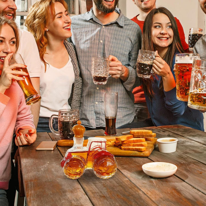 -Traktorflasche – antiker, leerer Spirituosenbehälter, Wohnakzent, Gläser-Dekantergefäss-Set mit Fah