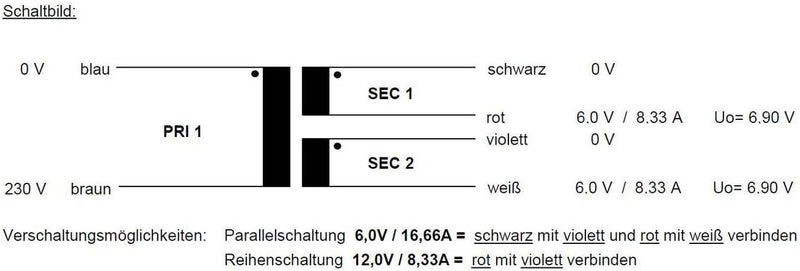 Sedlbauer Ringkerntrafo Transformator 100VA 2x6V für Audio, Industrie, Halogen und Schienensysteme -