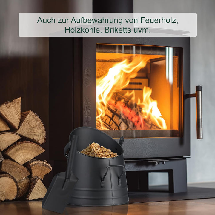 Relaxdays Kohleneimer, Schaufel, Henkel & Griff, 6,5 Liter, Kohle, Pellets, Briketts, Kaminzubehör,