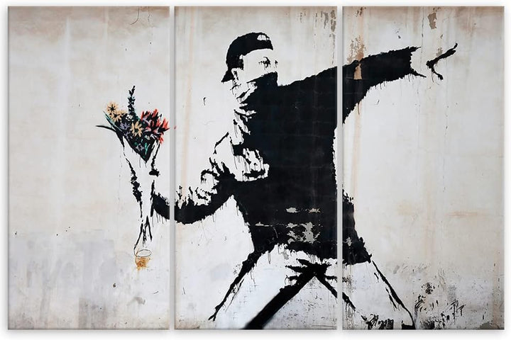 Feeby 3-teilig Bild auf Leinwand 60x40 cm Banksy Graffiti Strassenkunst Kunstdruck Modern Wandbilder