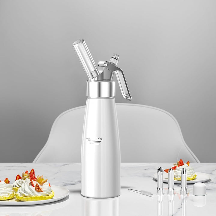 Newaner 500ml sahnespender, Sahnesyphon Aluminium mit 3 Edelstahl Deko-Düsen und 1 Reinigungbürste,