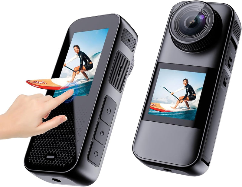 Xilecam Dual Screen Action Cam 4K 60FPS 2,2”-HD-Touchscreen, wasserdichte Kamera mit Antishake Helmk