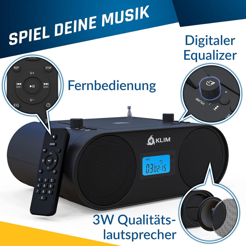 KLIM Boombox B4 Radio mit CD Player + 2024 Release + AM/FM Radio, MP3, Bluetooth, AUX, USB tragbar m