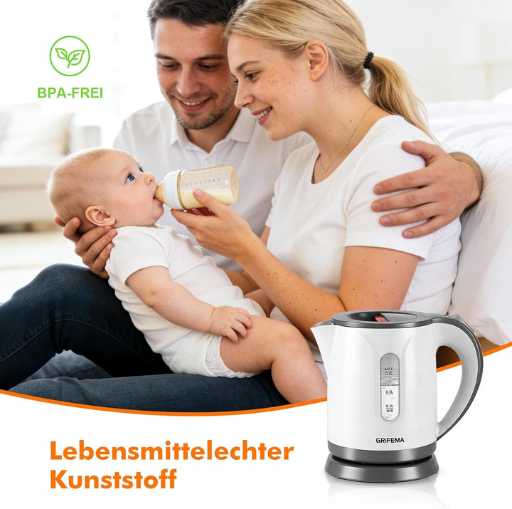 GRIFEMA Wasserkocher Klein, 0,8L, 1100W - Teekocher Elektrisch mit Kalkfilter, Kettle Leise, Schnell