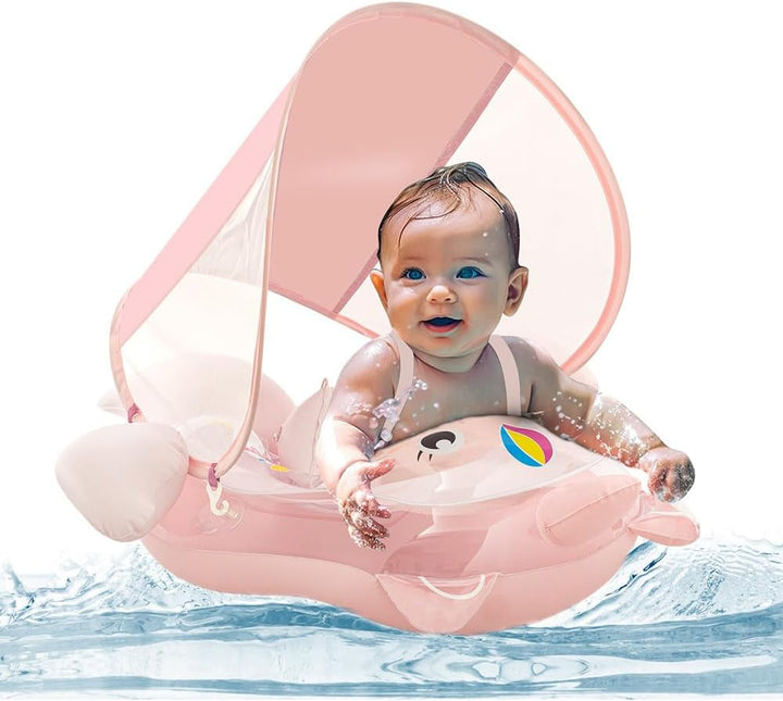 Baby Schwimmring mit Sonnendach Entfernbar, Schwimmring Baby mit Verstellbarer Sicherheitssitz, Kipp
