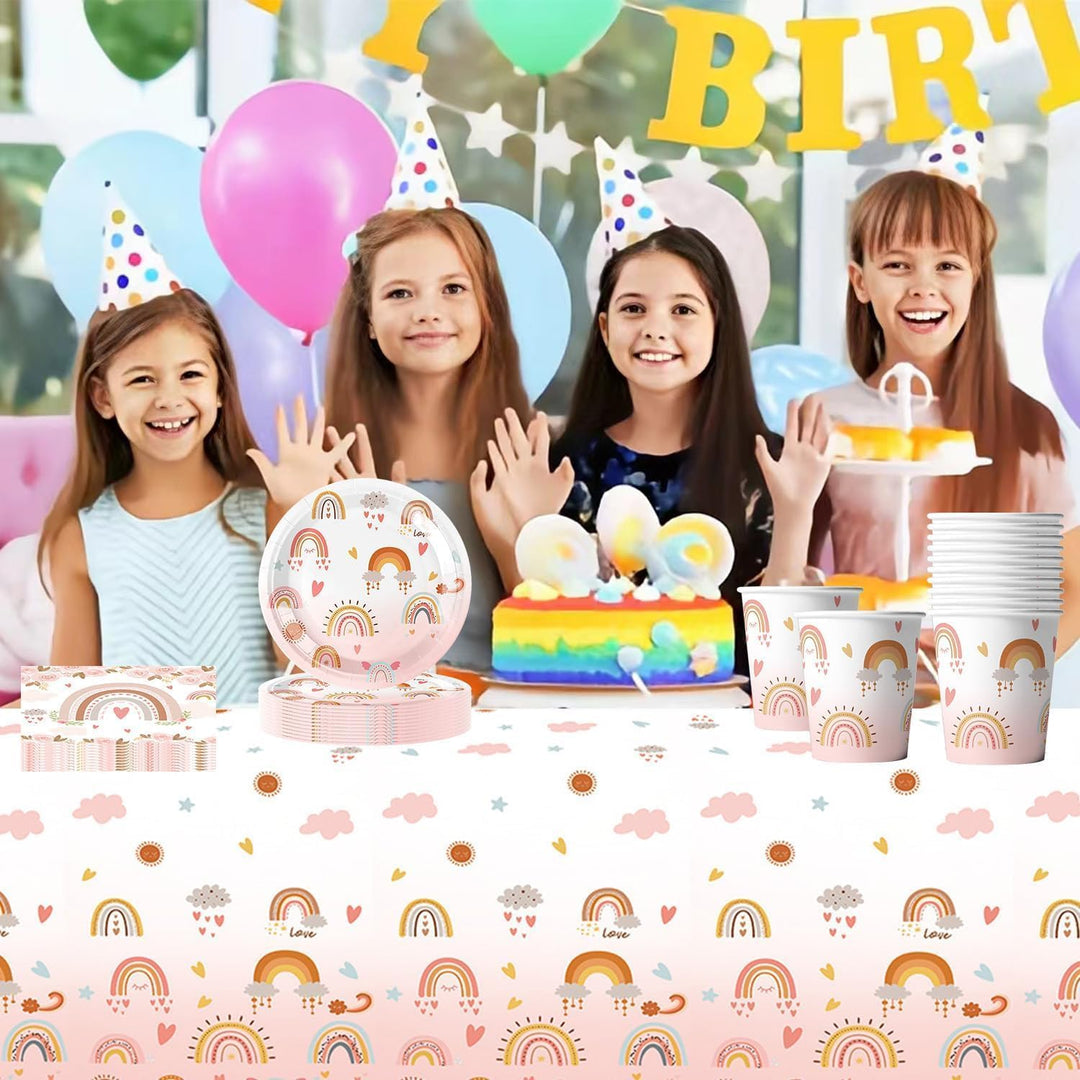 Bohemian Rainbow Partygeschirr Set,Doyomtoy Serve 20 Gäste Geburtstag Partygeschirr,Tischdecken,Tell