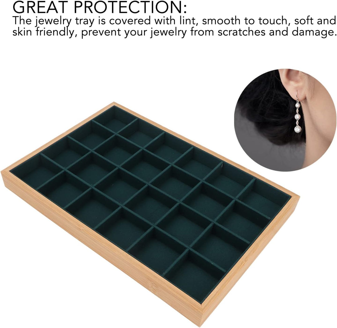 Schmuck-Aufbewahrungs-Display-Tablett, 24 Gitter, Schmuck-Tablett, Holzarmband, Halsketten-Display,