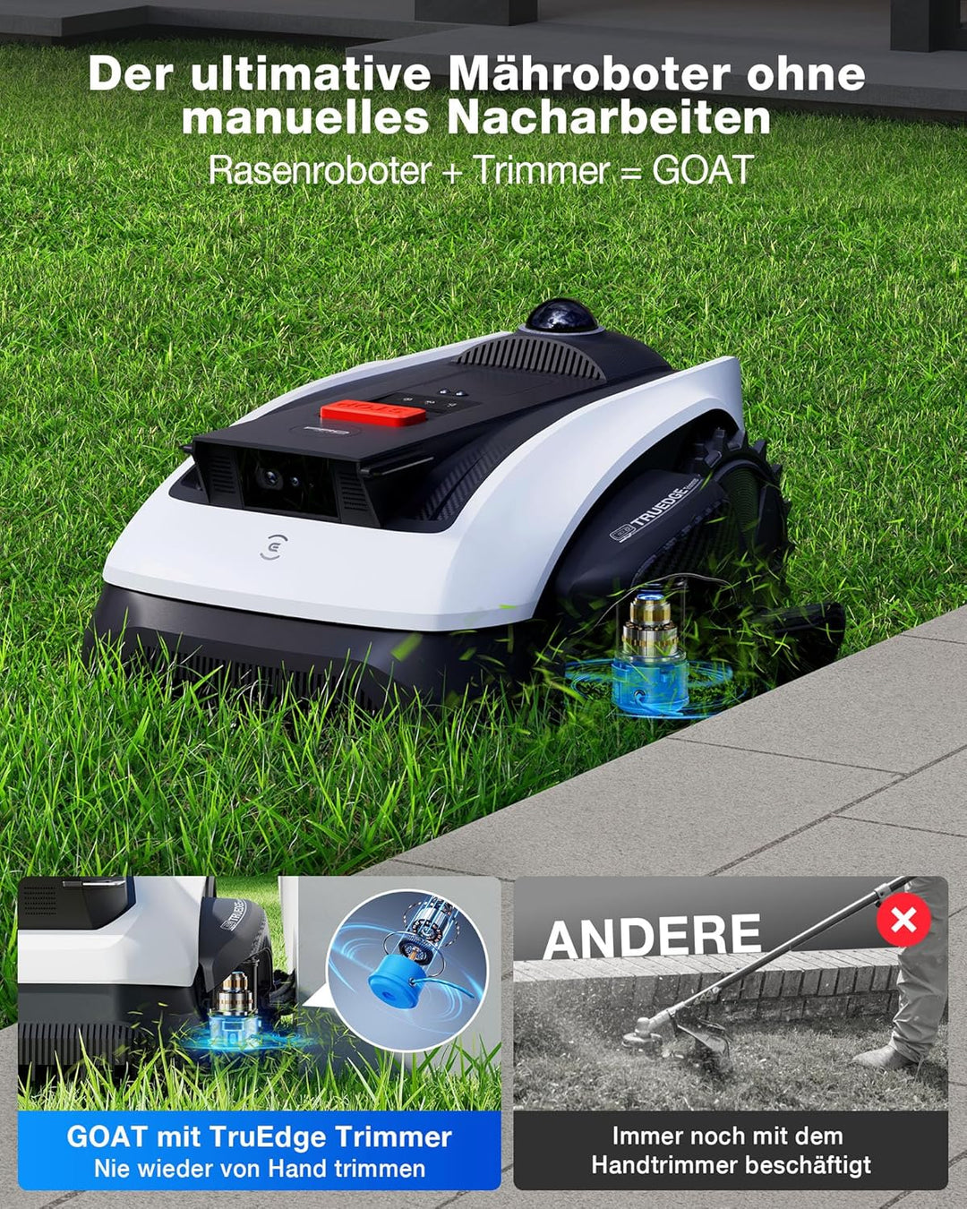 ECOVACS Goat O1200 Mähroboter ohne Begrenzungskabel, 1200 m², 360° Dual-LiDAR-Navigation, Automatisc