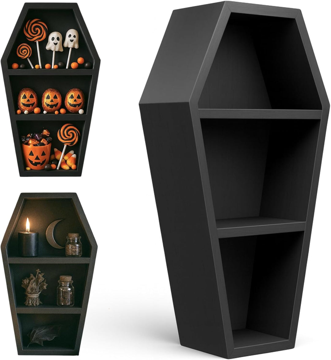 Sargregal aus Holz, Gothic-Dekoration, Hexenregal, Oddities Hängeregal, Sarg Make-up Regal. Gothic-D