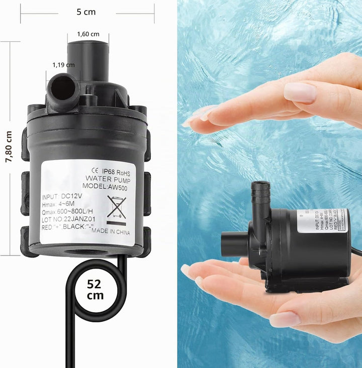 HSEAMALL DC 12 V Mini-Wasserpumpe mit Filter, bürstenlose Tauchwasserpumpe, Amphibienpumpe für Teich
