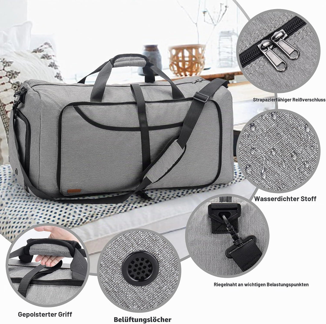 Vogshow Reisetasche grosse Faltbare 80L, Weekender Übernachtungstasche Seesack wasserdicht Sporttasc
