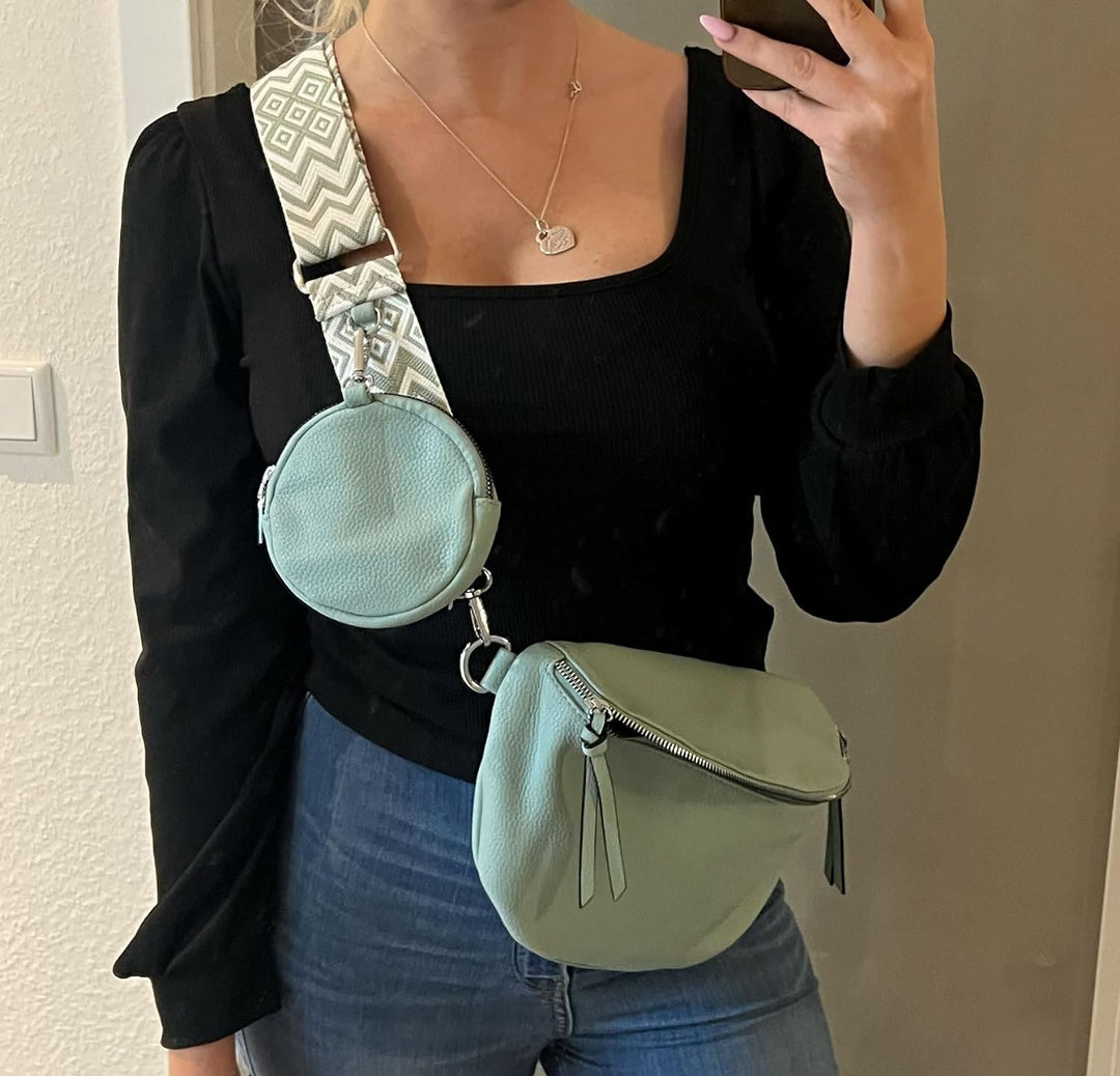 FASHION YOU WANT Crossbody Bag Damen Leder Breiter Gurt Handtasche Umhängetasche Moderne Taschen mit