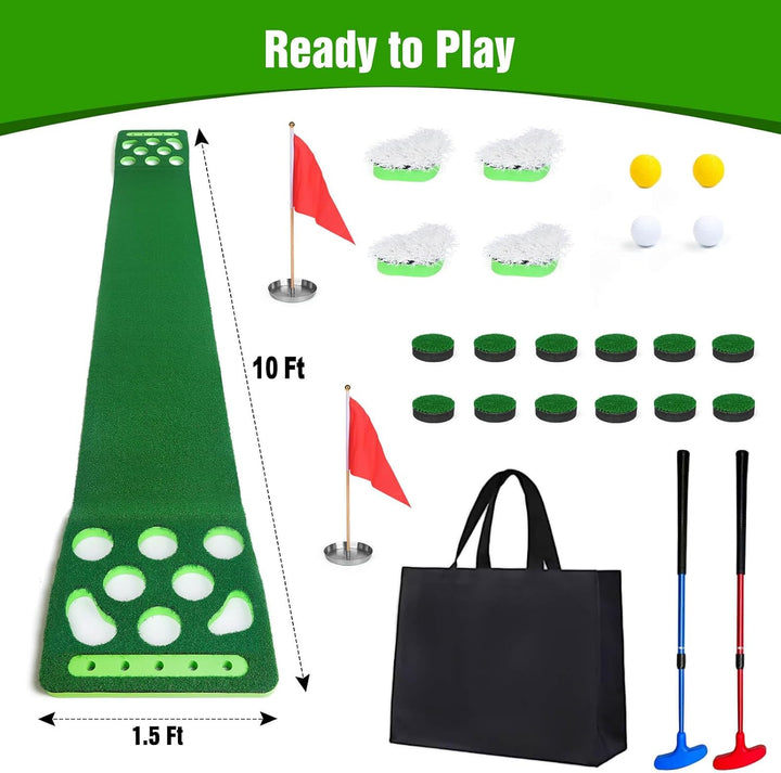 KEMLDIVS Golf-Pong-Spiel-Set, abnehmbare Golf-Pong-Putting-Matte mit 8 Golfbällen, 2 Golfbechern und
