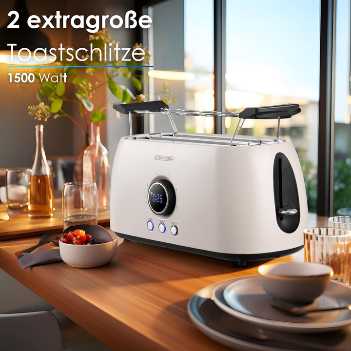 Steinborg Toaster 4 Scheiben mit Brötchenaufsatz Langschlitztoaster Toastautomat Automatische Abscha