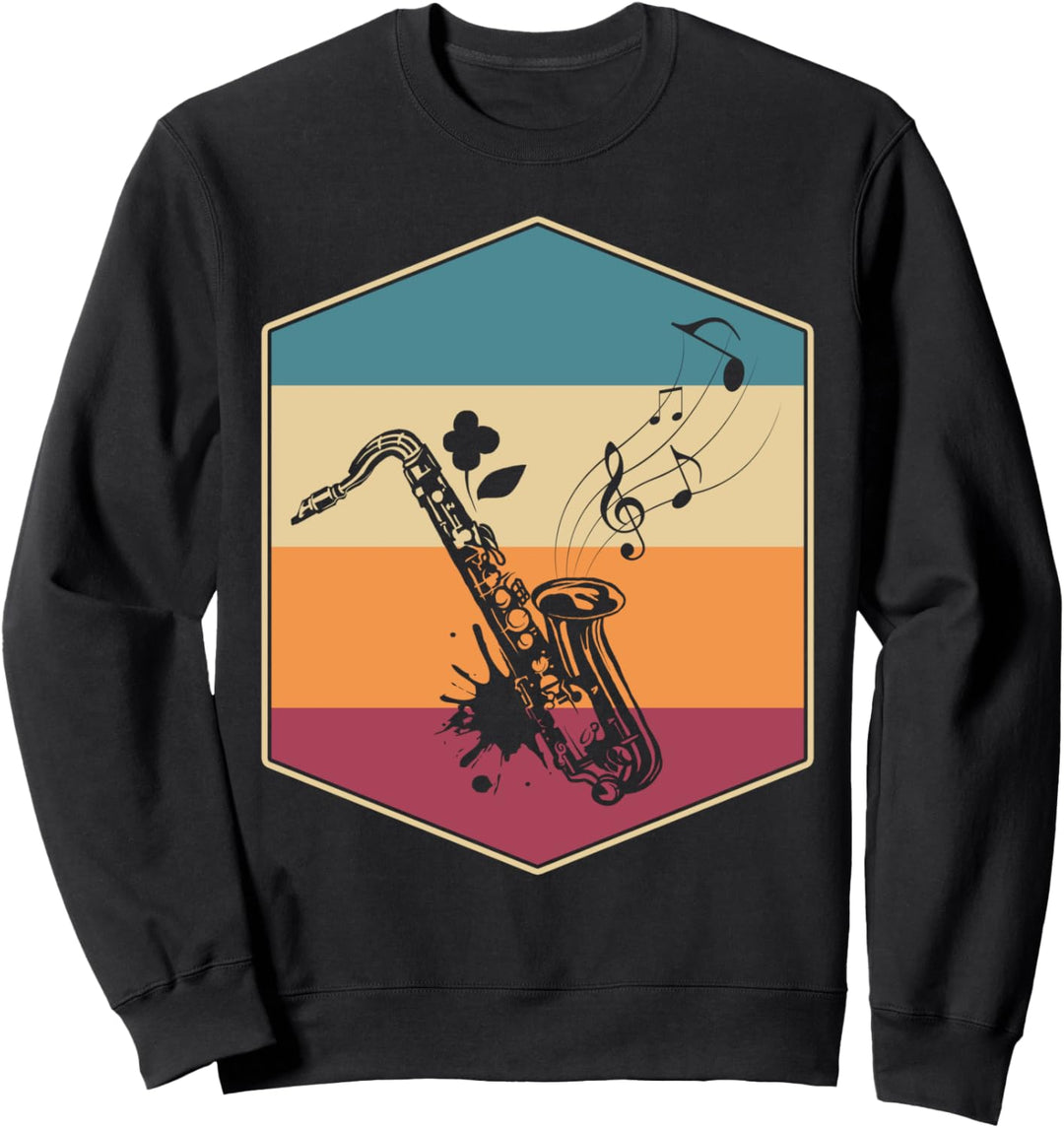 Saxophonspieler Musiker Jazz Musik Noten Retro Saxophonist Sweatshirt