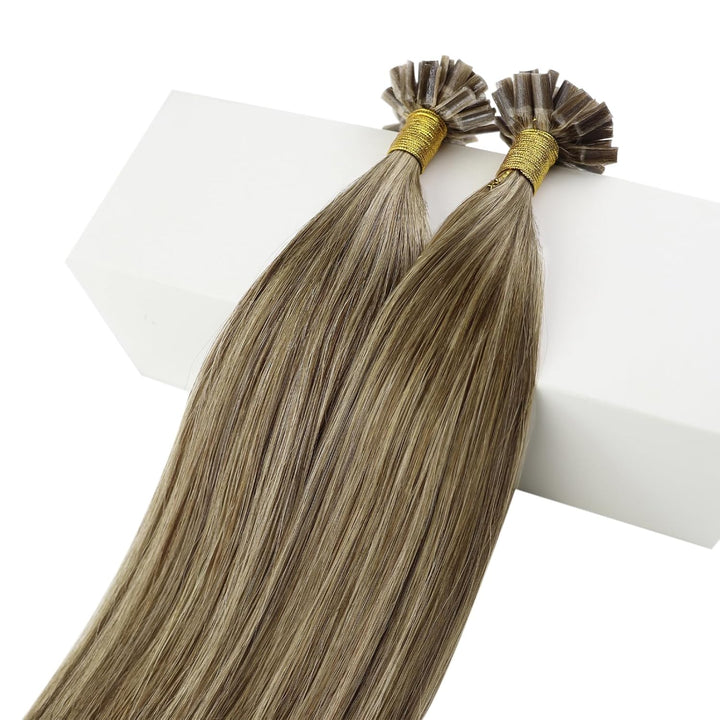 Fshine Bondings Echthaar Extensions Mittelbraun und Karamellblond 50g 35cm U Tip Haarverlangerung Ec