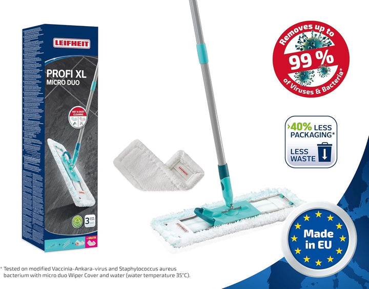 Leifheit Bodenwischer Profi XL mit 2 Wischbezügen, 1x Mikrofaser Bezug für alle glatten Böden und 1x