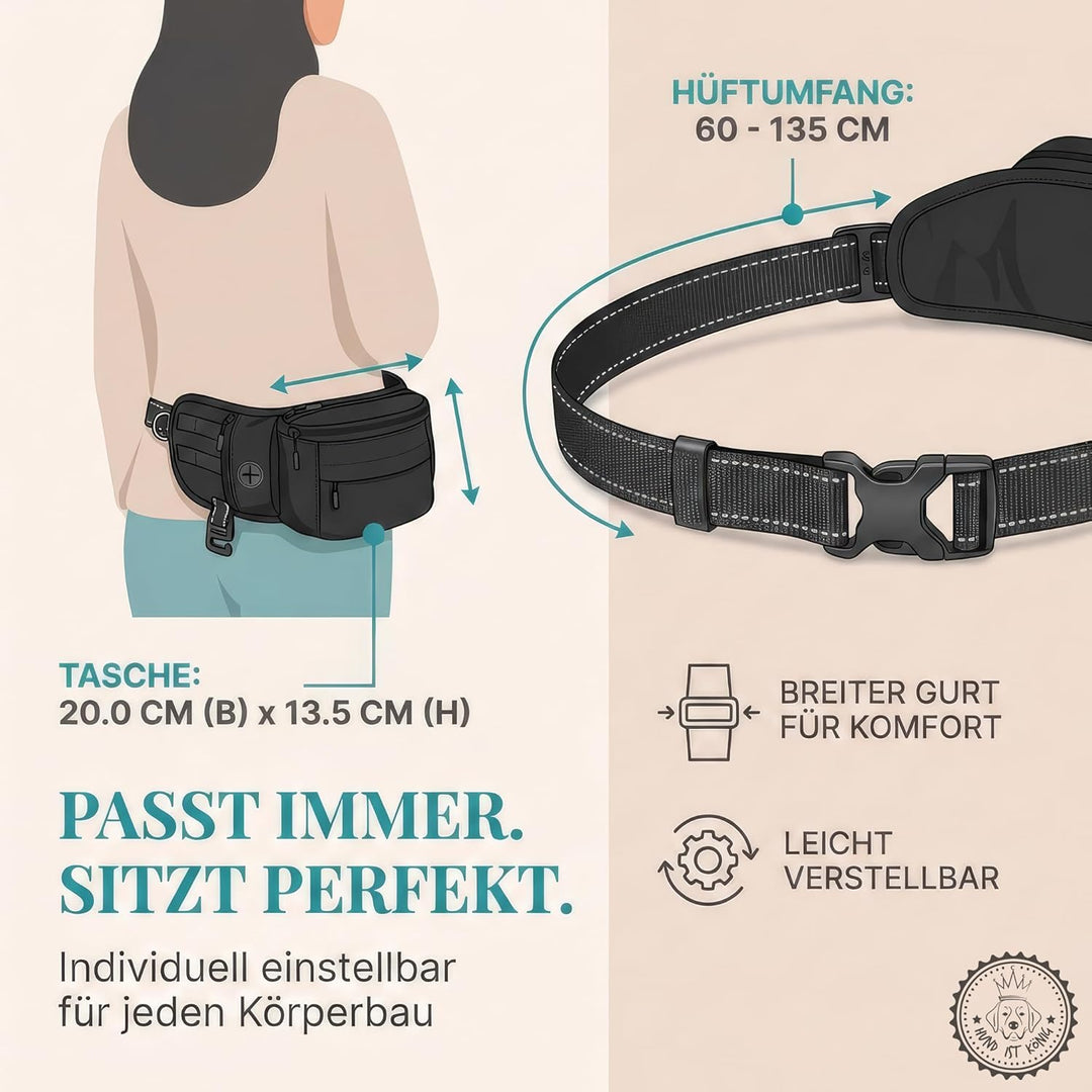 HUND IST KÖNIG Leckerlitasche für Hunde Leckerlis & Hundezubehör - Robuste Bauchtasche Hund - Futter