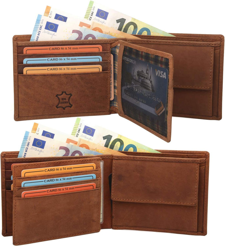 Fa.Volmer ® Leder Geldbörse Herren mit RFID-Schutz - 2 Aussenfächer für Zugangskarten - Platz für ma
