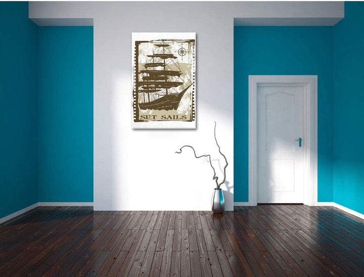 Pixxprint Set Sails White Leinwand, XXL riesige Bilder fertig gerahmt mit Keilrahmen, Kunstdruck auf