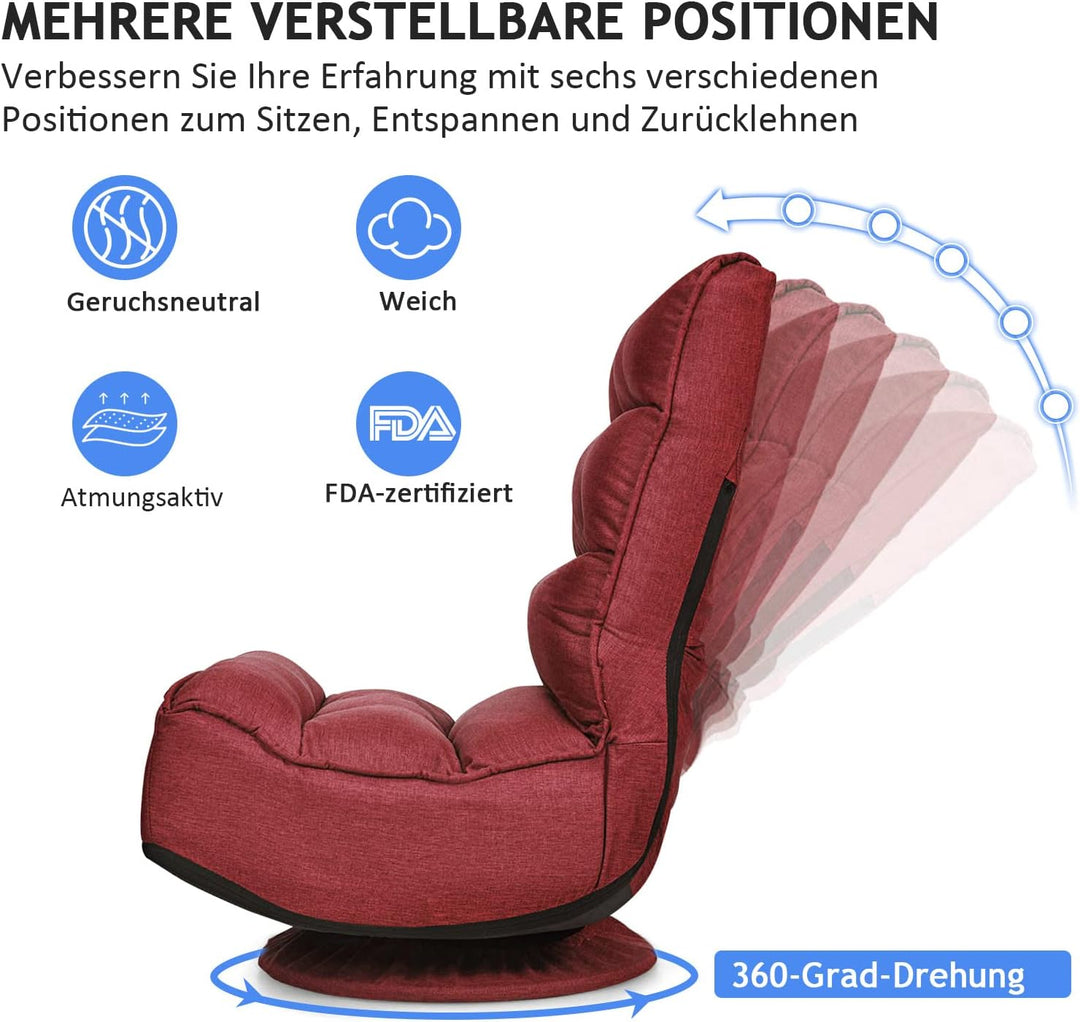 GOPLUS 360° drehbarer Bodenstuhl, klappbarer Bodensessel mit Verstellbarer Rückenlehne, Gamingsessel