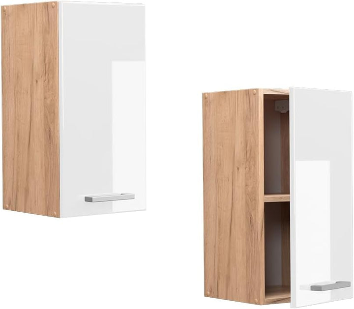 Vicco Hängeschrank R-Line, Weiss Hochglanz/Goldkraft Eiche, 30 cm Weiss Hochglanz Hängeschrank 30 cm