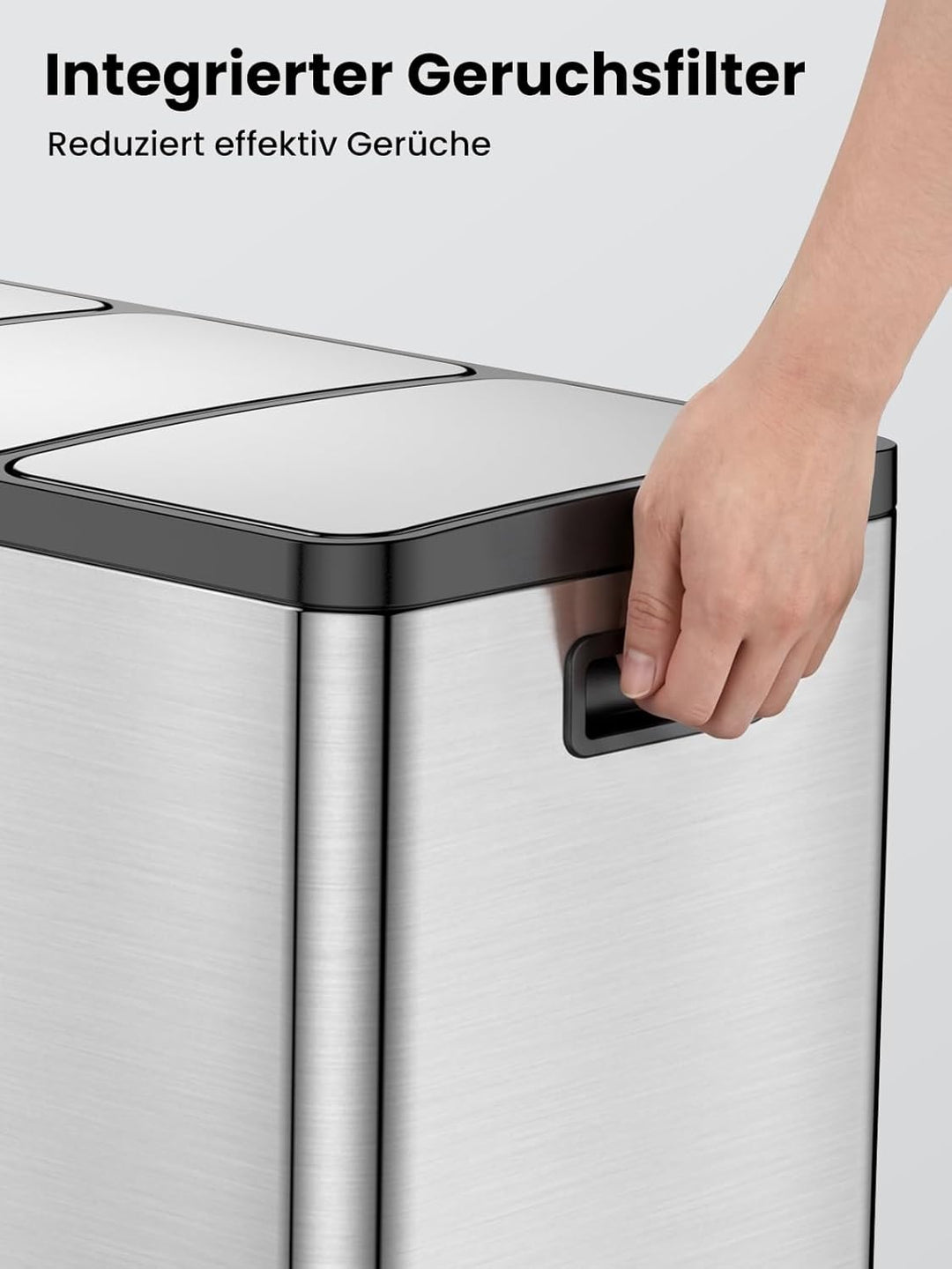 YEAUPE PRO Mülleimer Küche 3 x18L Edelstahl, 3 Fach Treteimer 54L Mülltrennungssystem, Abfalleimer m
