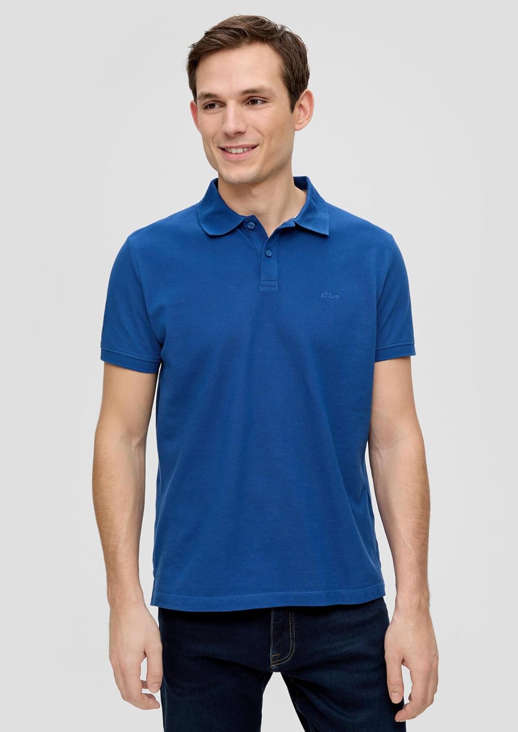 s.Oliver Piqué-Poloshirt mit Kontrastdetails und Logo Westlich S Blau, Westlich S Blau