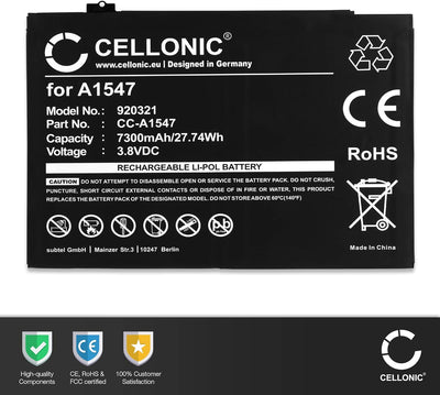 CELLONIC® Ersatz Akku A1547 für iPad Air 2 (A1566 / A1567) 7300mAh Ersatzakku für Tablet PC Batterie