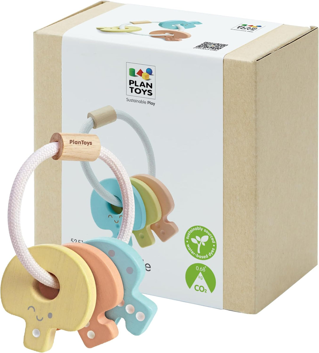 PlanToys Schlüsselrasseln Baby - Rassel und Beissring Baby - Greifling aus Holz - Babyspielzeug - Ho