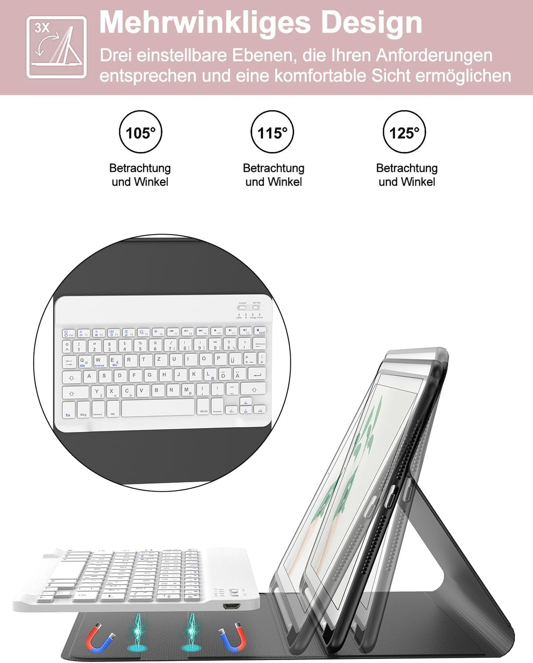 IVEOPPE Tastatur für iPad 9. Generation, Hülle mit Tastatur für iPad 10.2" (9./8./7. Generation), Ma